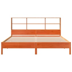 Lit bibliothèque sans matelas cire marron 200x200 cm pin massif 