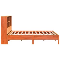 Lit bibliothèque sans matelas cire marron 200x200 cm pin massif 