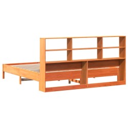 Lit bibliothèque sans matelas cire marron 200x200 cm pin massif 