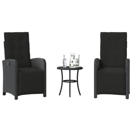 Ensemble de bistro 3 pcs avec coussins noir résine tressée 