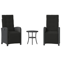 Ensemble de bistro 3 pcs avec coussins noir résine tressée 
