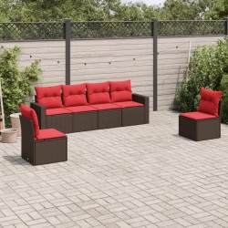 Salon de jardin 6 pcs avec coussins marron résine tressée 