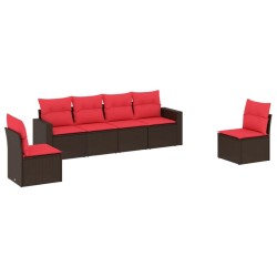 Salon de jardin 6 pcs avec coussins marron résine tressée 