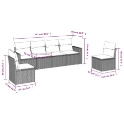 Salon de jardin 6 pcs avec coussins marron résine tressée 