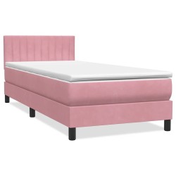 Sommier à lattes de lit avec matelas rose 100x210 cm velours 