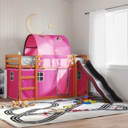 Lit superposé sans matelas avec toboggan et rideaux 90x200 cm 