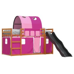 Lit superposé sans matelas avec toboggan et rideaux 90x200 cm 