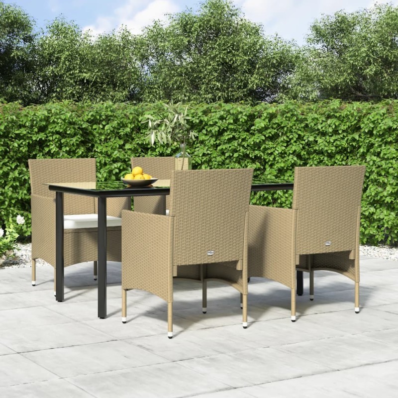 Ensemble à manger de jardin coussins 5 pcs Beige/noir 