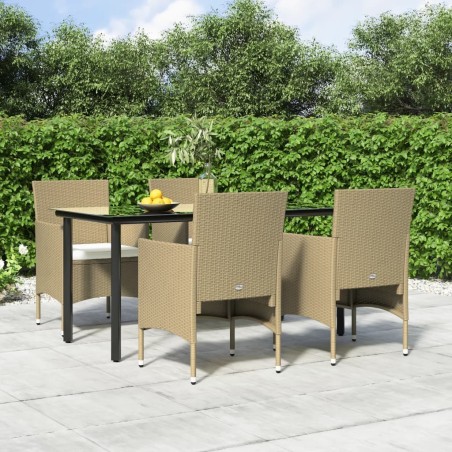 Ensemble à manger de jardin coussins 5 pcs Beige/noir 