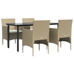 Ensemble à manger de jardin coussins 5 pcs Beige/noir 