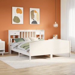 Lit bibliothèque sans matelas blanc 200x200 cm bois pin massif 