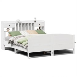 Lit bibliothèque sans matelas blanc 200x200 cm bois pin massif 