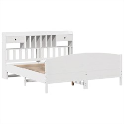 Lit bibliothèque sans matelas blanc 200x200 cm bois pin massif 