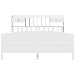 Lit bibliothèque sans matelas blanc 200x200 cm bois pin massif 