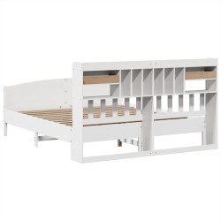 Lit bibliothèque sans matelas blanc 200x200 cm bois pin massif 