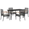 Ensemble à manger de jardin coussins 5pcs Noir Résine tressée 