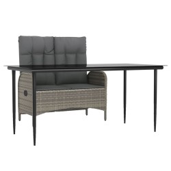 Ensemble à manger jardin et coussins 2 pcs gris rotin 