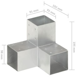 Connecteurs de poteau 4 pcs Forme en Y Métal galvanisé 91x91 mm 