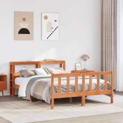 Cadre de lit et tête de lit sans matelas cire marron 160x200 cm 