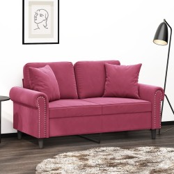 Canapé 2 places avec oreillers bordeaux 120 cm velours 