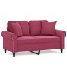 Canapé 2 places avec oreillers bordeaux 120 cm velours 