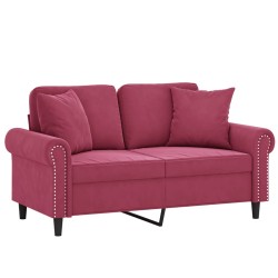 Canapé 2 places avec oreillers bordeaux 120 cm velours 