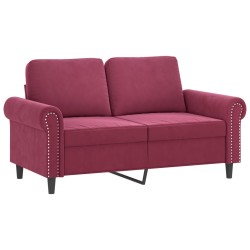 Canapé 2 places avec oreillers bordeaux 120 cm velours 