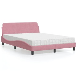 Lit avec matelas rose 140x190 cm velours 