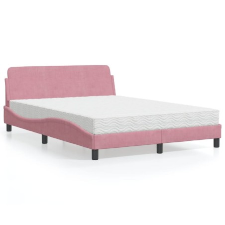 Lit avec matelas rose 140x190 cm velours 