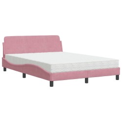 Lit avec matelas rose 140x190 cm velours 