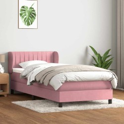 Sommier à lattes de lit avec matelas rose 100x220 cm velours 