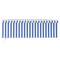 Auvent manuel rétractable avec store 4x3 m Bleu et blanc 