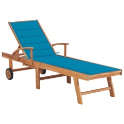 Chaise longue avec coussin bleu Bois de teck solide 