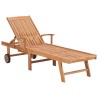 Chaise longue avec coussin bleu Bois de teck solide 