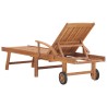 Chaise longue avec coussin bleu Bois de teck solide 