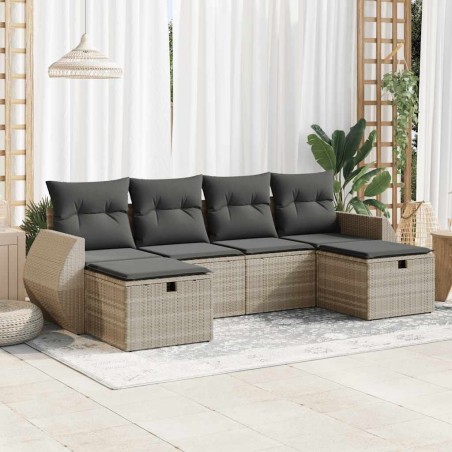Salon de jardin 6 pcs avec coussins gris clair résine tressée 