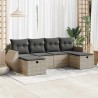 Salon de jardin 6 pcs avec coussins gris clair résine tressée 