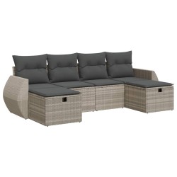 Salon de jardin 6 pcs avec coussins gris clair résine tressée 