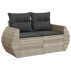 Salon de jardin 6 pcs avec coussins gris clair résine tressée 