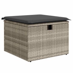 Salon de jardin 6 pcs avec coussins gris clair résine tressée 