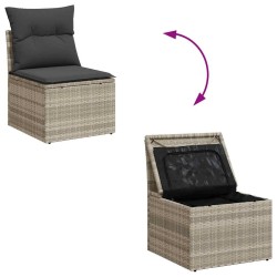 Salon de jardin 6 pcs avec coussins gris clair résine tressée 