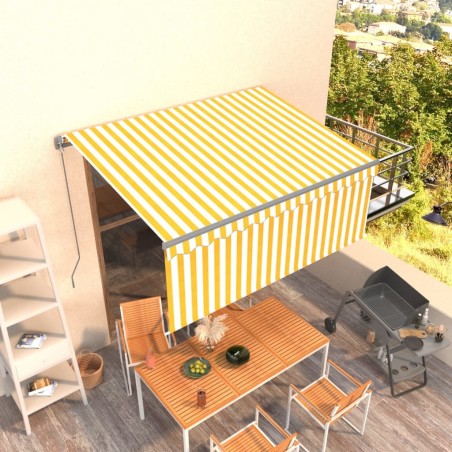 Auvent rétractable manuel avec store 3,5x2,5 m Jaune et blanc 