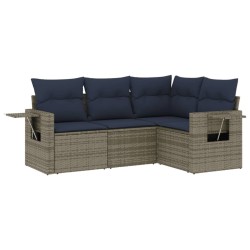Salon de jardin 4 pcs avec coussins gris résine tressée 
