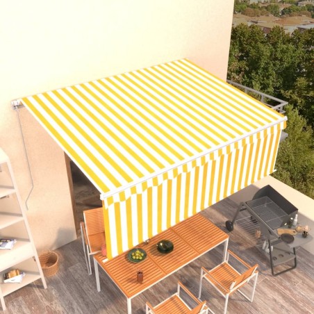 Auvent manuel rétractable avec store 4x3 m Jaune et blanc 
