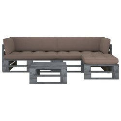 Salon de jardin palette 4pcs avec coussins Pin imprégné de gris 