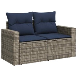 Salon de jardin 5 pcs avec coussins gris résine tressée acacia 
