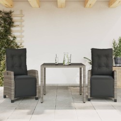 Ensemble à manger de jardin 3 pcs coussins gris résine tressée 