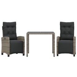 Ensemble à manger de jardin 3 pcs coussins gris résine tressée 