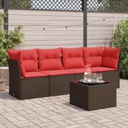 Salon de jardin avec coussins 5 pcs marron résine tressée 