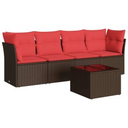 Salon de jardin avec coussins 5 pcs marron résine tressée 